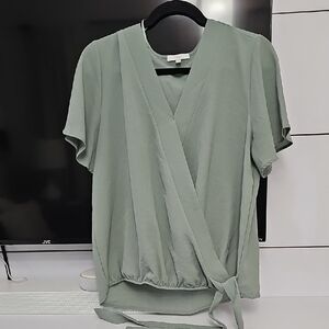Elegant Sage Green Wrap Blouse